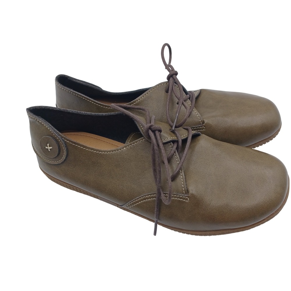 Tastemaker Oxford Shoes Womens 8 Olive Green Excellent Lace Up‎ Side Button Flat